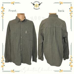 COLUMBIA Men's Green Checked Button Down Cotton Long Sleeve Shirt Size Large USA